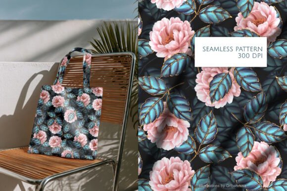 Download Pink Peonies and Blue Leaves Pattern - Pink Collection