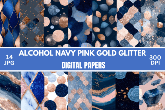 Download Navy Pink Gold Seamless Digital Paper - Pink Collection