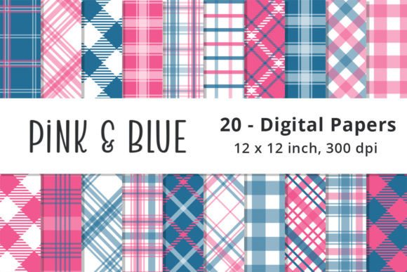 Download Pink and Blue Plaid Digital Pattern Pack - Pink Collection