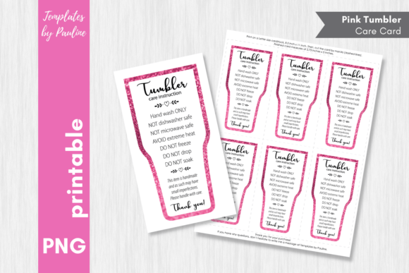 Download Printable Pink Glitter Tumbler Care Card - Pink Collection